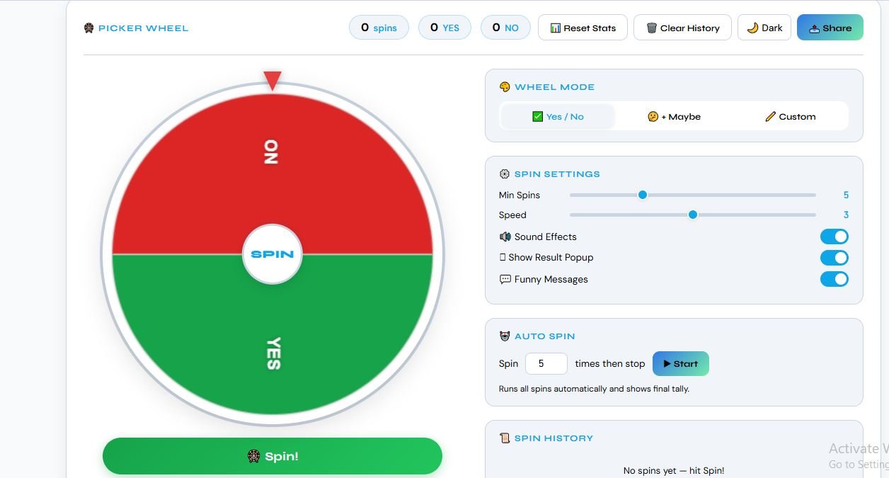 Yes No Picker Wheel interactive spinner with YES and NO segments